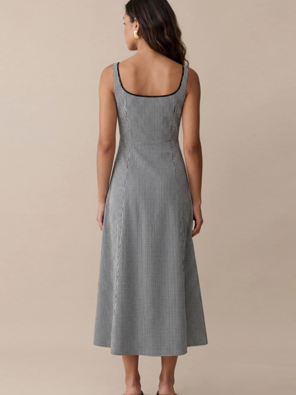 O.P.T. Babette Gingham Tie-Front Midi Dress in Black & White - Picture 3 of 4